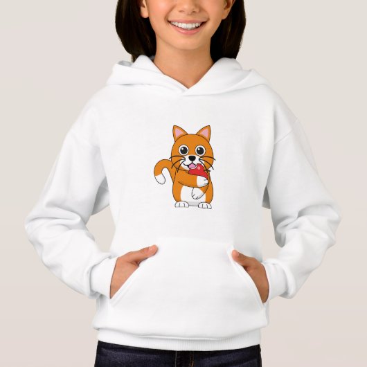Niedlich Orange White Cat Eating Red Apple Cartoon Hoodie (Vorderseite)