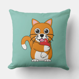 Niedlich Orange White Cat Eating Red Apple Cartoon Kissen