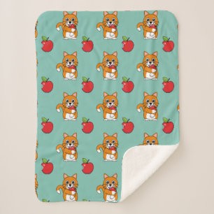 Niedlich Orange White Cat Eating Red Apple Cartoon Sherpadecke