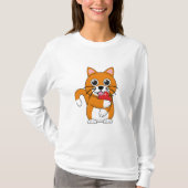 Niedlich Orange White Cat Eating Red Apple Cartoon T-Shirt (Vorderseite)