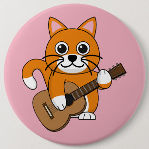 Niedlich Orange White Cat Gitarre spielen Cartoon Button