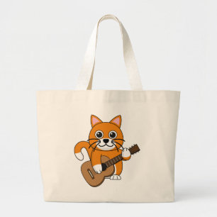 Niedlich Orange White Cat Gitarre spielen Cartoon Jumbo Stoffbeutel