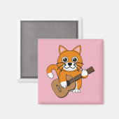 Niedlich Orange White Cat Gitarre spielen Cartoon Magnet (Vorderseite/Rückseite)