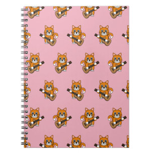 Niedlich Orange White Cat Gitarre spielen Cartoon Notizblock