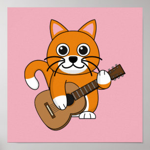Niedlich Orange White Cat Gitarre spielen Cartoon Poster