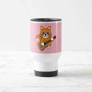 Niedlich Orange White Cat Gitarre spielen Cartoon Reisebecher