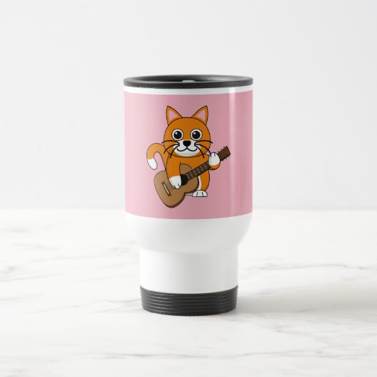 Niedlich Orange White Cat Gitarre spielen Cartoon Reisebecher (Mittel)