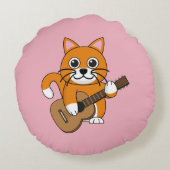 Niedlich Orange White Cat Gitarre spielen Cartoon Rundes Kissen (Rückseite)