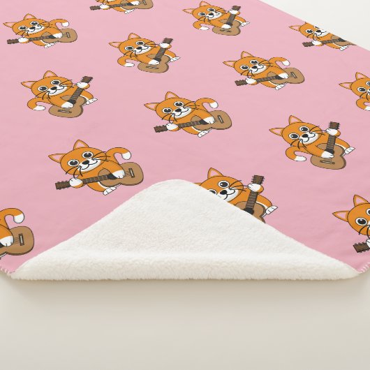 Niedlich Orange White Cat Gitarre spielen Cartoon Sherpadecke (3/4)