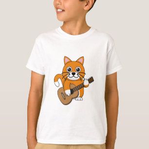 Niedlich Orange White Cat Gitarre spielen Cartoon T-Shirt