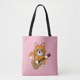 Niedlich Orange White Cat Gitarre spielen Cartoon Tasche