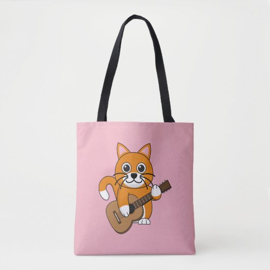 Niedlich Orange White Cat Gitarre spielen Cartoon Tasche (Vorderseite)