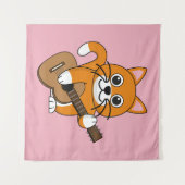 Niedlich Orange White Cat Gitarre spielen Cartoon Wandteppich (Vorderseite (Horizontal))