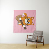 Niedlich Orange White Cat Gitarre spielen Cartoon Wandteppich (Beispiel (Horizontal))