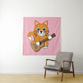 Niedlich Orange White Cat Gitarre spielen Cartoon Wandteppich (Beispiel)
