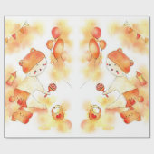 Niedlich Orange Yellow Watercolor Kinderbär & Ball Geschenkpapier (Flach)