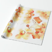 Niedlich Orange Yellow Watercolor Kinderbär & Ball Geschenkpapier (Ungerollt)