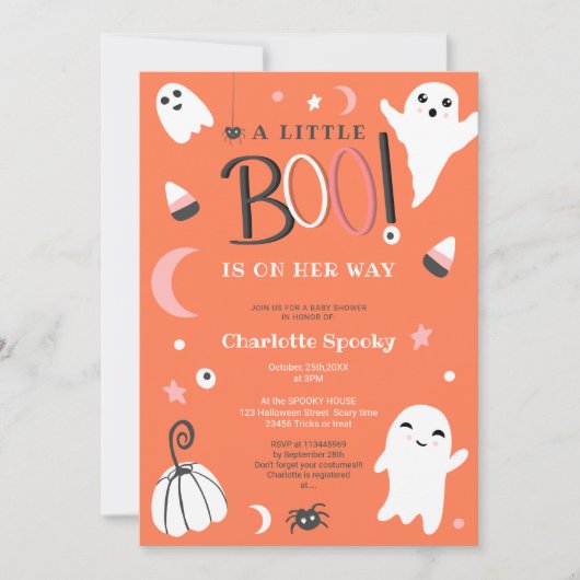 Niedlich orangefarbene Halloween-Babydusche Einladung (Vorderseite)