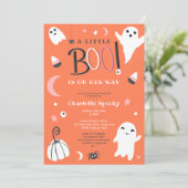 Niedlich orangefarbene Halloween-Babydusche Einladung (Stehend Vorderseite)