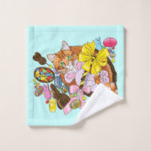 Niedlich Orangefarbene Osterkatze Badhandtuch Set (Waschlappen)