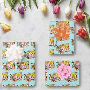 Niedlich Orangefarbene Osterkatze Geschenkpapier Set