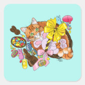 Niedlich Orangefarbene Osterkatze Quadratischer Aufkleber (Vorderseite)