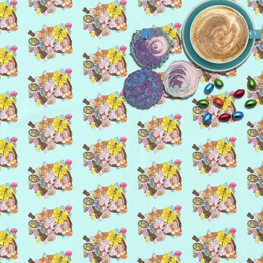 Niedlich Orangefarbene Osterkatze Tischdecke