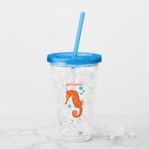 Niedlich orangefarbene Seepferd-Blasen Cartoon-Abb Acryltrinkbecher