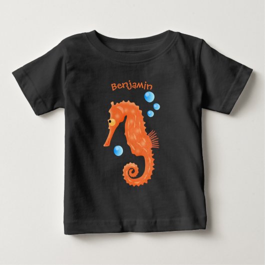 Niedlich orangefarbene Seepferd-Blasen Cartoon-Abb Baby T-shirt (Vorderseite)