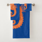 Niedlich orangefarbene Seepferd-Blasen Cartoon-Abb Badhandtuch Set (Insitu)