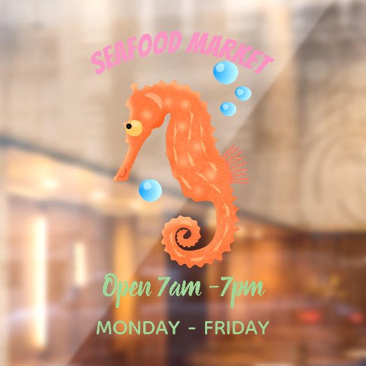 Niedlich orangefarbene Seepferd-Blasen Cartoon-Abb Fensteraufkleber (Blatt 2)