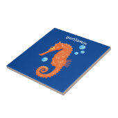 Niedlich orangefarbene Seepferd-Blasen Cartoon-Abb Fliese (Seite)