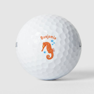 Niedlich orangefarbene Seepferd-Blasen Cartoon-Abb Golfball