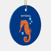 Niedlich orangefarbene Seepferd-Blasen Cartoon-Abb Keramik Ornament (Rechts)