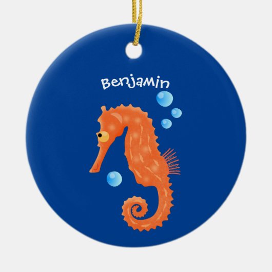 Niedlich orangefarbene Seepferd-Blasen Cartoon-Abb Keramik Ornament (Vorne)