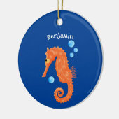 Niedlich orangefarbene Seepferd-Blasen Cartoon-Abb Keramik Ornament (Links)