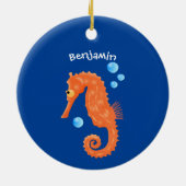 Niedlich orangefarbene Seepferd-Blasen Cartoon-Abb Keramik Ornament (Hinten)
