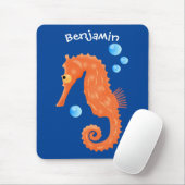 Niedlich orangefarbene Seepferd-Blasen Cartoon-Abb Mousepad (Mit Mouse)