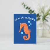 Niedlich orangefarbene Seepferd-Blasen Cartoon-Abb Postkarte (Stehend Vorderseite)