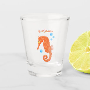 Niedlich orangefarbene Seepferd-Blasen Cartoon-Abb Schnapsglas