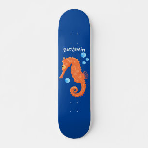 Niedlich orangefarbene Seepferd-Blasen Cartoon-Abb Skateboard