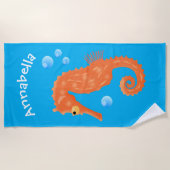 Niedlich orangefarbene Seepferd-Blasen Cartoon-Abb Strandtuch (Vorderseite)