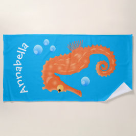Niedlich orangefarbene Seepferd-Blasen Cartoon-Abb Strandtuch