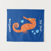 Niedlich orangefarbene Seepferd-Blasen Cartoon-Abb Wandteppich (Vorderseite (Horizontal))