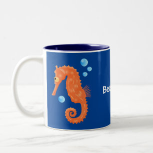 Niedlich orangefarbene Seepferd-Blasen Cartoon-Abb Zweifarbige Tasse