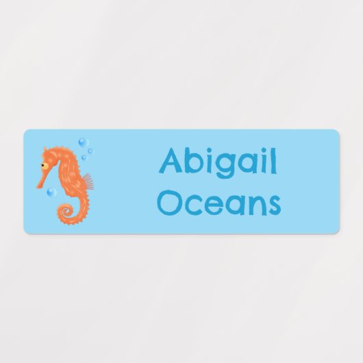 Niedlich orangefarbene Seepferd-Blasen Cartoon per Etiketten (Design 2)