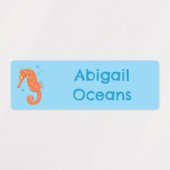 Niedlich orangefarbene Seepferd-Blasen Cartoon per Etiketten (Design 1)