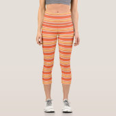 Niedlich orangefarbene Streifen Capri Leggings (Vorderseite)