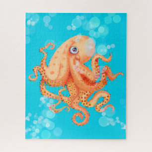 Niedlich orangefarbener Oktopus mit Bläschen Puzzle