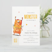 Niedlich orangefarbenes Ein Mit Augen Monster Kind Einladung (Stehend Vorderseite)